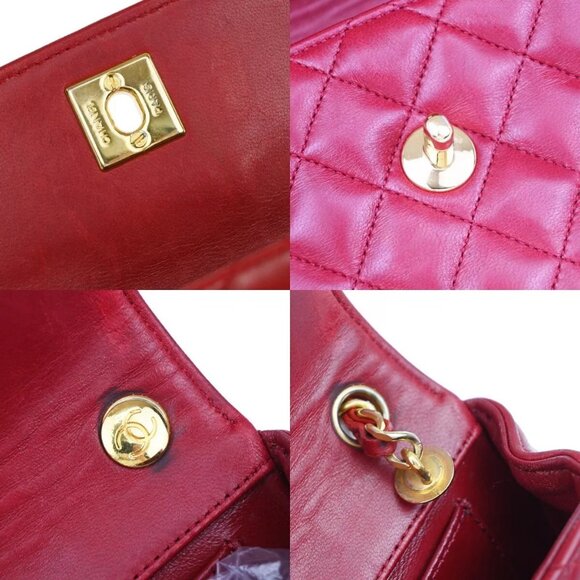 CHANEL CC Mini Matelasse Chain Shoulder Bag Leather Red GHW Vintage - Picture 9 of 16
